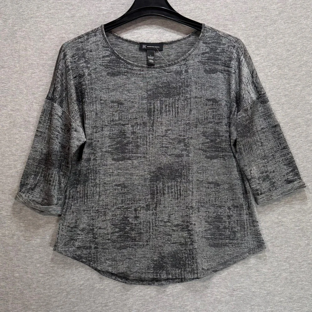 INC International Concepts Knit Top Womens Large Silver Metallic Shimmer Gothic